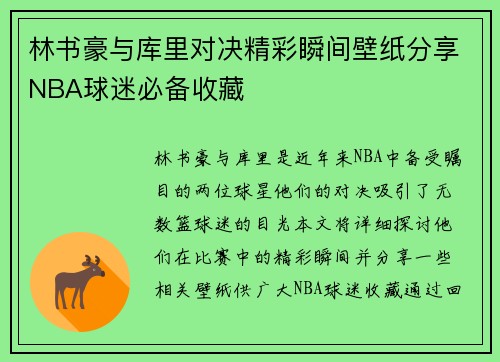 林书豪与库里对决精彩瞬间壁纸分享NBA球迷必备收藏